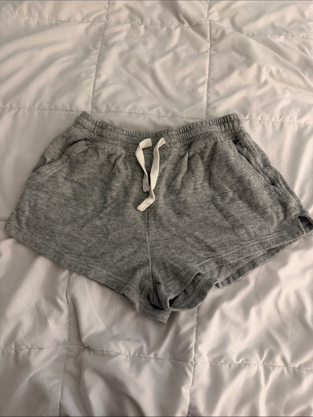 aerie Light Gray Ribbed Drawstring Athletic Shorts